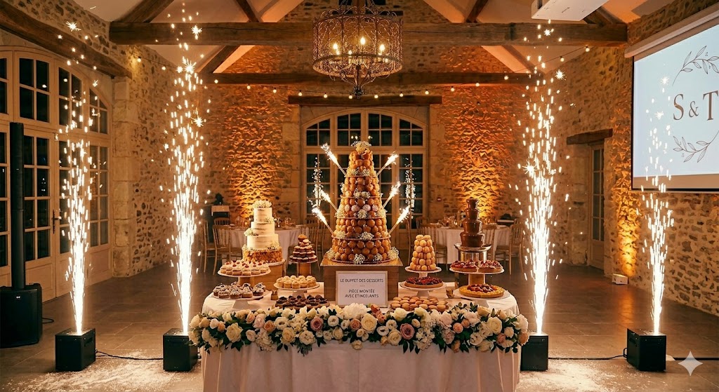 Machine à étincelles froides cold spark mariage — gerbes d'étincelles entrée des mariés