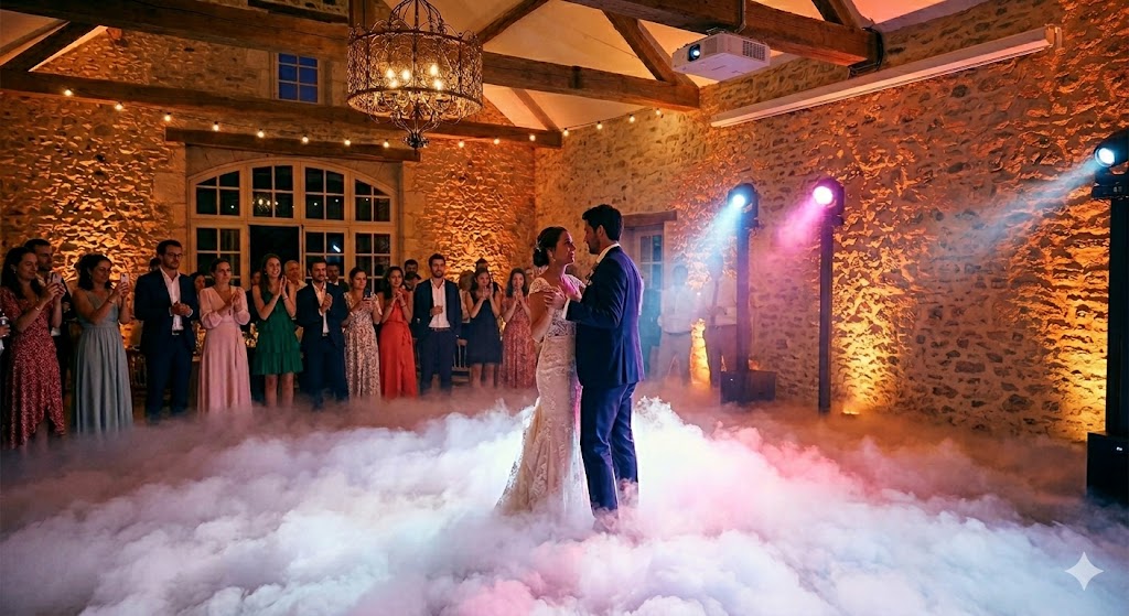 Machine à fumée lourde mariage — nuage de fumée basse sur la piste de danse